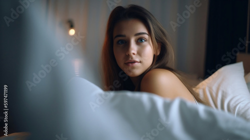 Attractive young woman on bed - AI Photography