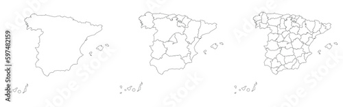 Spain map set of white color outline 