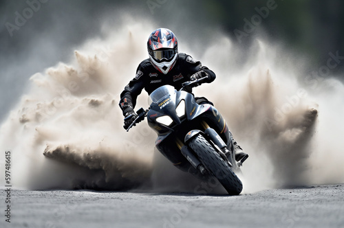 Motorcycle racer leaving competitors behind in the dust