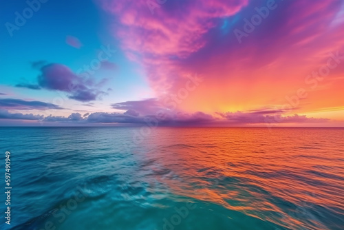 Vibrant sunset over the ocean with iridescent colors