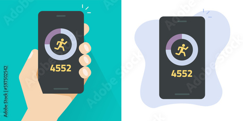 Steps counter mobile app vector icon, pedometer walk fitness tracker on cell phone screen graphic, person man hold cellphone smartphone sport training illustration clipart image