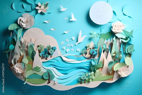Paper art for World Water Day and Environmental Protection. AI Generated.