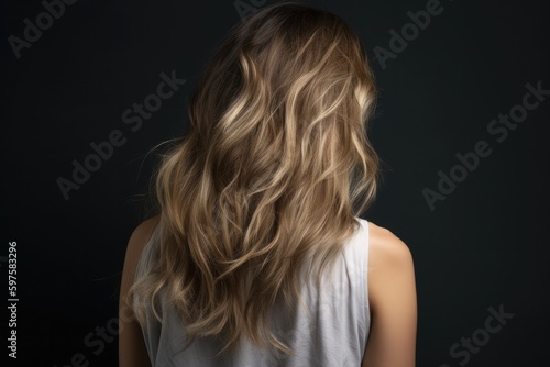 Woman from behind with layered haircut, featuring long and flowing layers or shorter choppy layers, perfect for adding texture and movement to any hairstyle - Generative AI