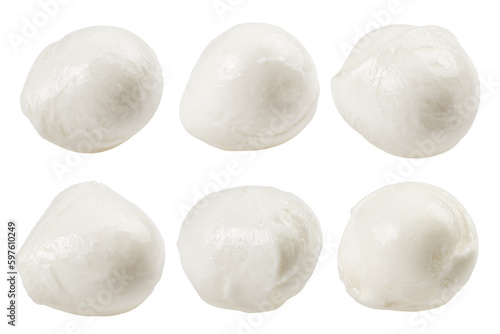 Mozzarella cheese isolated on white background, full depth of field