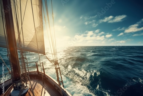 View of the sea from the sailboat. Travel concept. AI generated, human enhanced.