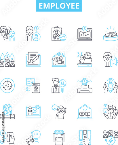 Employee vector line icons set. Worker, Staff, Personnel, Colleague, Associate, Hire, Wage illustration outline concept symbols and signs