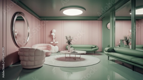 Experience Stunning Luxury Interiors with Pale Pink and Sage Green Accents Captured by Renowned Photographer Using High-Performance Camera, Generative AI