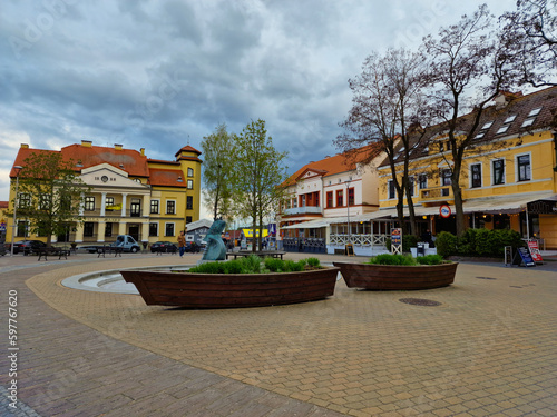 Freedom square. Main Square in Mikolajki, Poland
