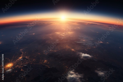 Sunrise over planet Earth. Generative AI