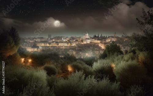 View of mysterious Jerusalem, Christianity, illustration, Jesus, AI