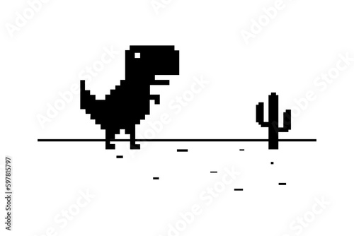 No internet connection pixel art dinosaur offline art bad connection computer digital web concept network technology.