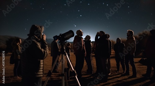 A group of people attending a stargazing event at an observatory on International Asteroid Day. Generative AI