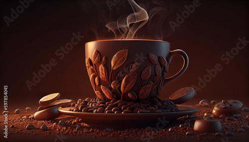 Coffee in Ornamental Cup With a Fantasy Background Generative AI
