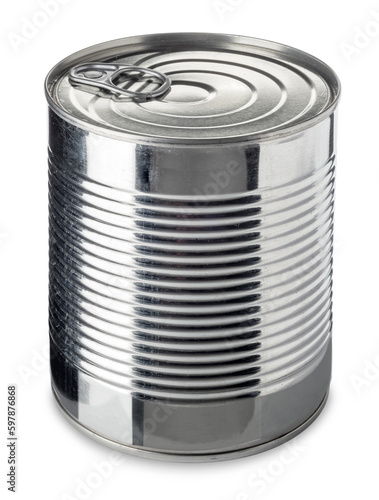 Food tin can with aluminum ring for opening isolated