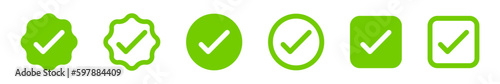 Green check mark vector icon set. Checkmark icon collection