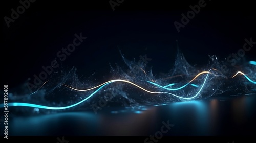 Blue abstract waves on a black background. Electric blue wave background. Generative AI,