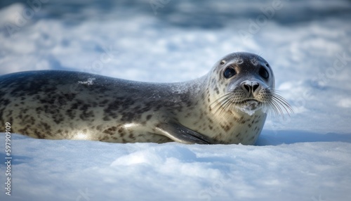 Harp seal on snow ai, ai generative, illustration