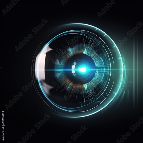 Doctor checks eyesight with a realistic human eye hologram. The concept of vision. generative ai