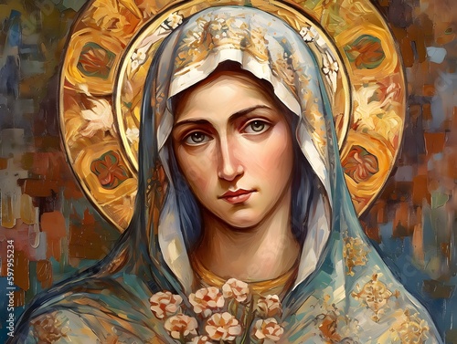 St. Mary the Virgin, the Mother of Jesus. Generative Ai.