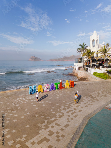 Mazatlan lettering mexican beach in summer where people take photos