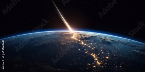 Meteorit Einschlag auf Planet Erde, Gefahr aus dem All, ai generativ