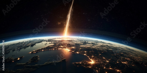Meteorit Einschlag auf Planet Erde, Gefahr aus dem All, ai generativ