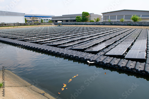 Solar panels on a wastewater treatment plant