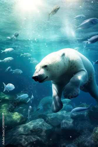 polar bear swimming in the ocean, ai