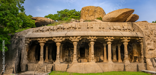 Largest rock reliefs in Asia - Krishna Mandapam is UNESCO World Heritage Site located at Mamallapuram or Mahabalipuram in Tamil Nadu, India