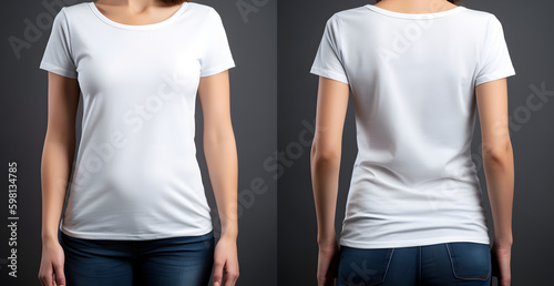 Woman in a plain white T-shirt Mock-up.