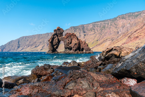 Tourist icon of the island of El Hierro called El Roque de la Bonanza, Canary Islands, Spain