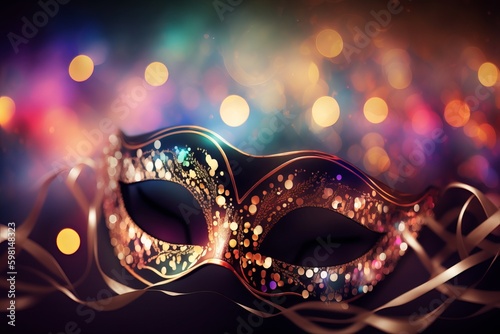 Shiny Streamers Mask Party: Venetian Carnival Masquerade - Generative AI