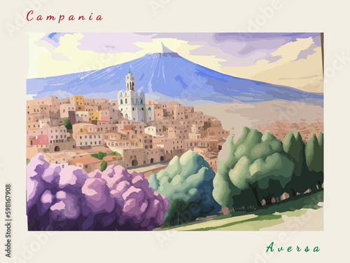 Aversa: Italian vintage postcard with the name of the Italian city and an illustration