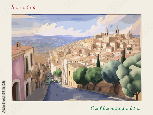 Caltanissetta: Italian vintage postcard with the name of the Italian city and an illustration