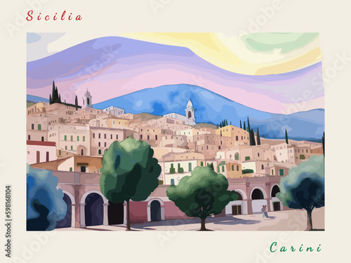 Carini: Italian vintage postcard with the name of the Italian city and an illustration