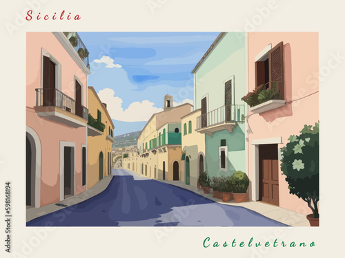 Castelvetrano: Italian vintage postcard with the name of the Italian city and an illustration