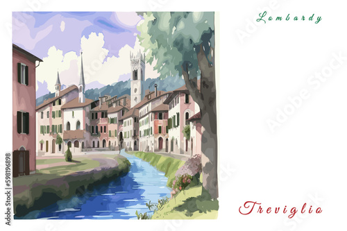 Treviglio: Poster with the name of the Italian city Treviglio and a water color illustration