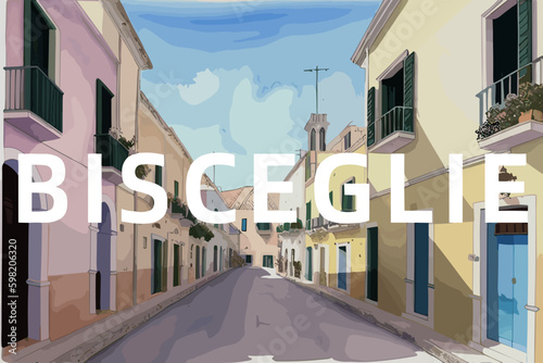Bisceglie: Beautiful painting of an Italian village with the name Bisceglie in Puglia