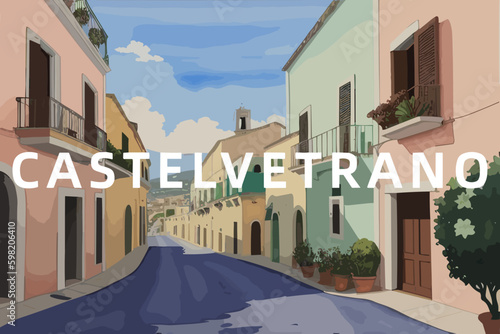 Castelvetrano: Beautiful painting of an Italian village with the name Castelvetrano in Sicilia