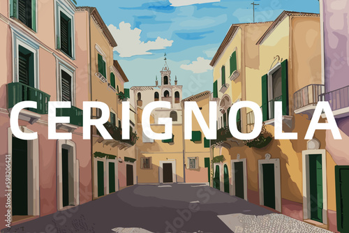 Cerignola: Beautiful painting of an Italian village with the name Cerignola in Puglia