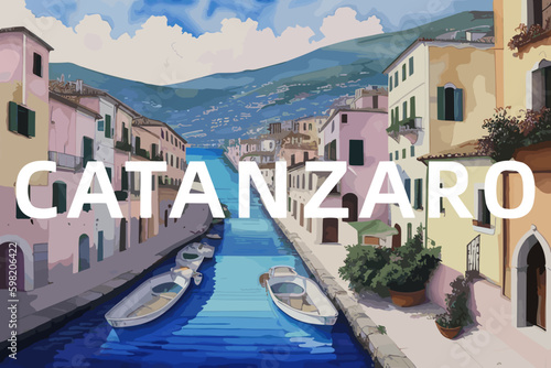 Catanzaro: Beautiful painting of an Italian village with the name Catanzaro in Calabria