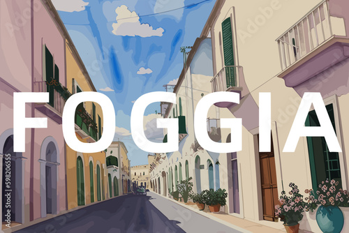 Foggia: Beautiful painting of an Italian village with the name Foggia in Puglia