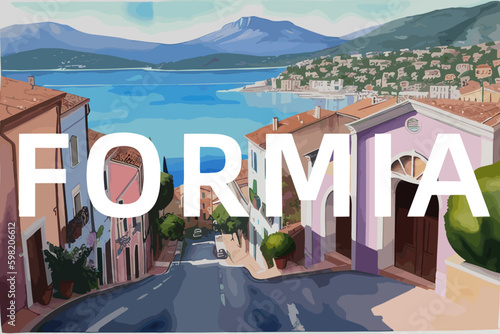 Formia: Beautiful painting of an Italian village with the name Formia in Lazio