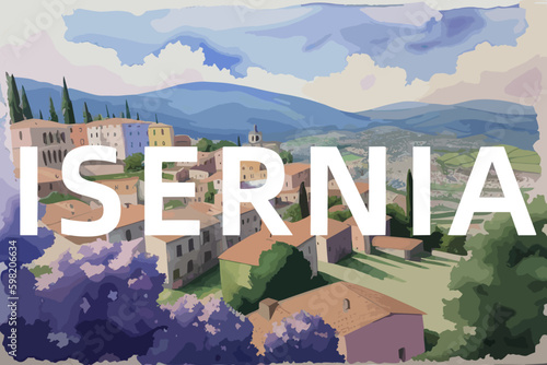 Isernia: Beautiful painting of an Italian village with the name Isernia in Molise