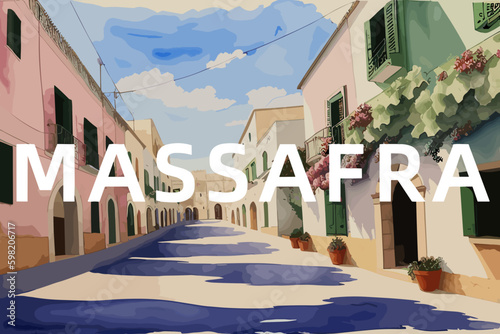 Massafra: Beautiful painting of an Italian village with the name Massafra in Puglia