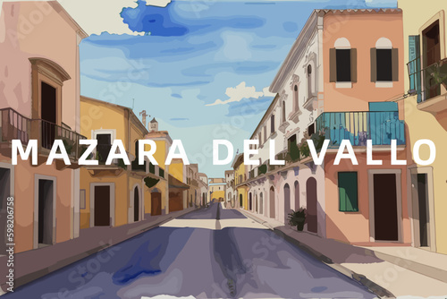 Mazara del Vallo: Beautiful painting of an Italian village with the name Mazara del Vallo in Sicilia