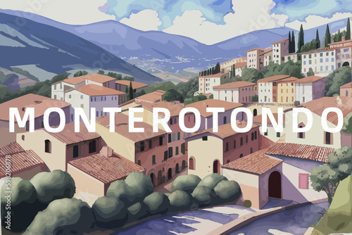 Monterotondo: Beautiful painting of an Italian village with the name Monterotondo in Lazio