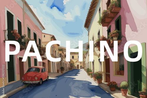 Pachino: Beautiful painting of an Italian village with the name Pachino in Sicilia