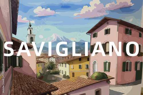 Savigliano: Beautiful painting of an Italian village with the name Savigliano in Piedmont