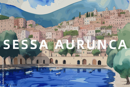 Sessa Aurunca: Beautiful painting of an Italian village with the name Sessa Aurunca in Campania